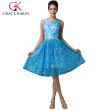 Grace Karin Sleeveless Knee Length Blue Lace Short Graduation Dress 2015 CL6158